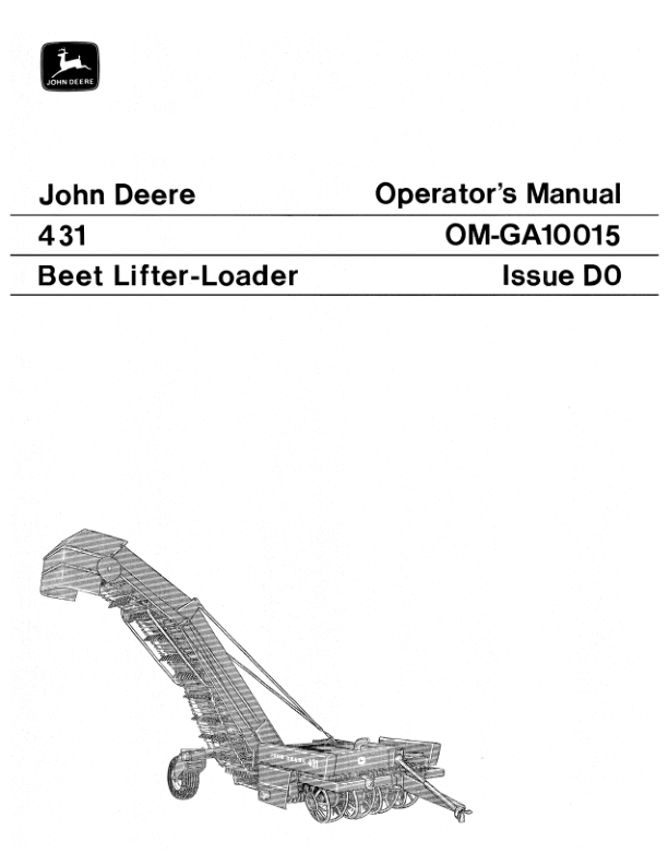 John Deere 431 Beet Lifter-Loader Operator's Manual (OMGA10015)
