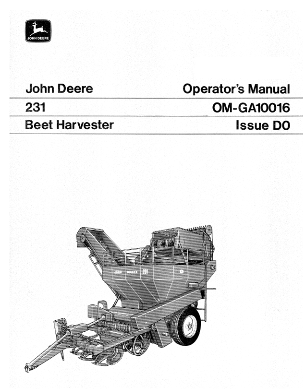 John Deere 231 Beet Harvester Operator's Manual (OMGA10016)