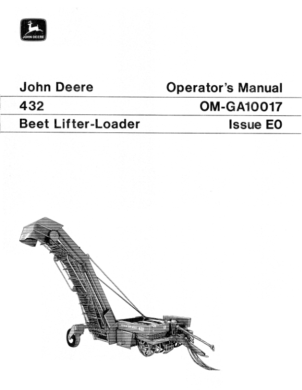 John Deere 432 Beet Lifter-Loader Operator's Manual (OMGA10017)