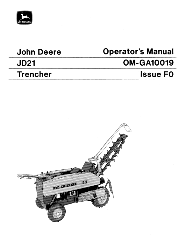 John Deere JD21 Trencher Operator's Manual (OMGA10019)