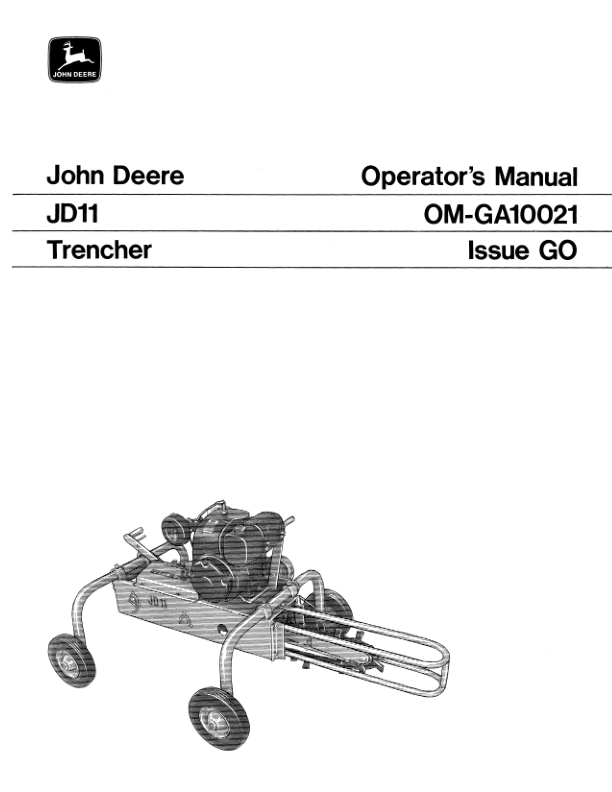 John Deere JD11 Trencher Operator's Manual (OMGA10021)