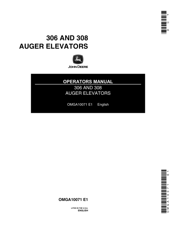 John Deere 306, 308 Auger Elevators Operator's Manual (OMGA10071)