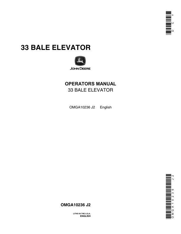 John Deere 33 Bale Elevator Operator's Manual (OMGA10236)