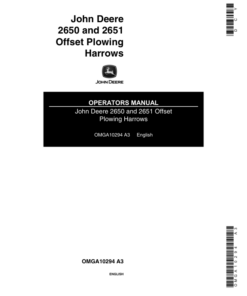 John Deere 2650, 2651 Offset Harrows Operator's Manual (OMGA10294)
