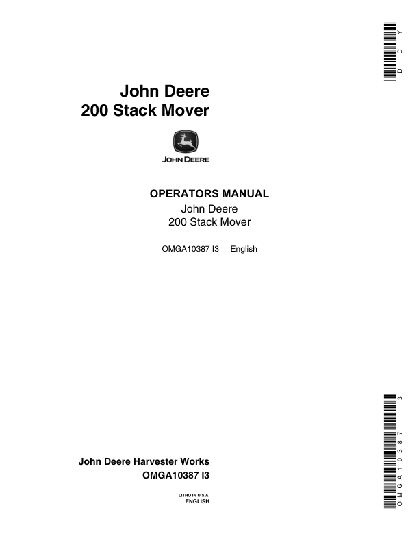 John Deere 200 Stack Mover Operator's Manual (OMGA10387)