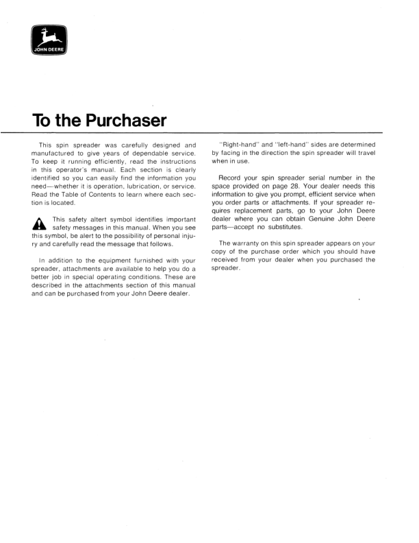 John Deere 605 Spin Spreader Operator's Manual (OMGA10400) - Image 2