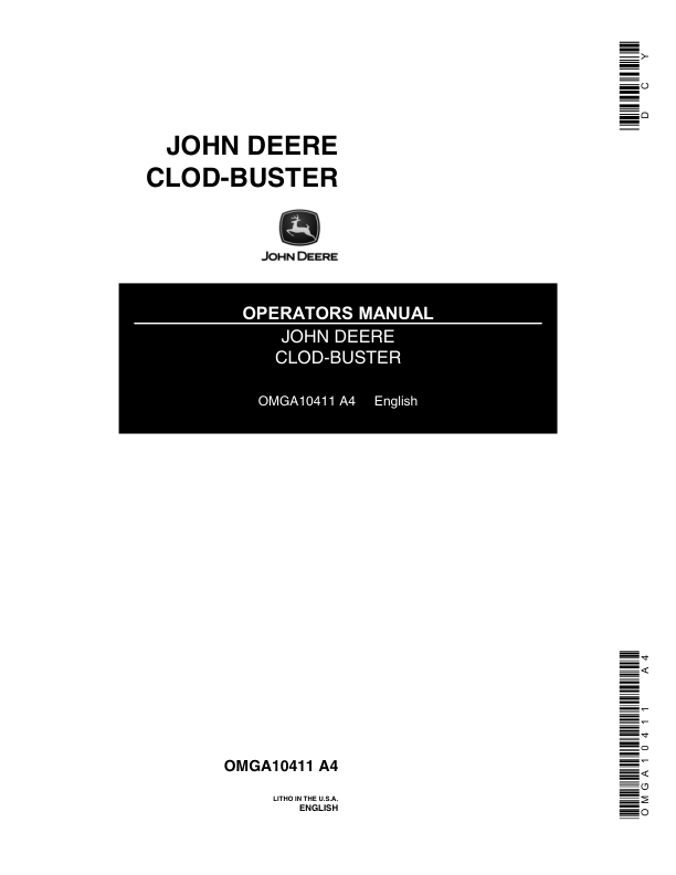 John Deere Clod Buster Plow (Attachment) Operator's Manual (OMGA10411)
