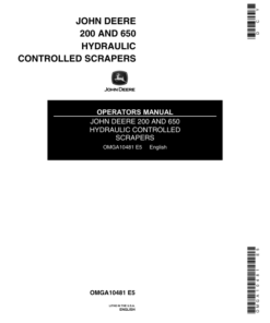 John Deere 200, 650 Hydraulic-Controlled Scraper Operator's Manual (OMGA10481)