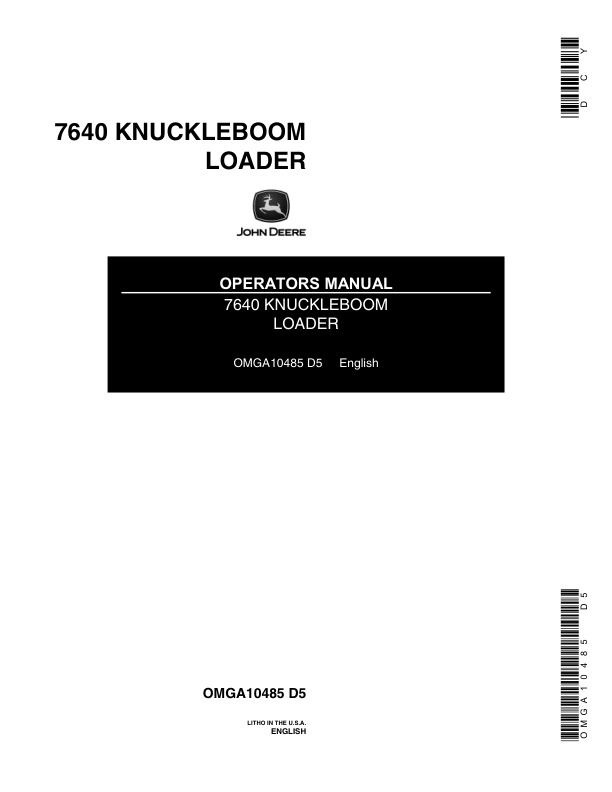 John Deere 7640 Knuckleboom Loader Operator's Manual (OMGA10485)