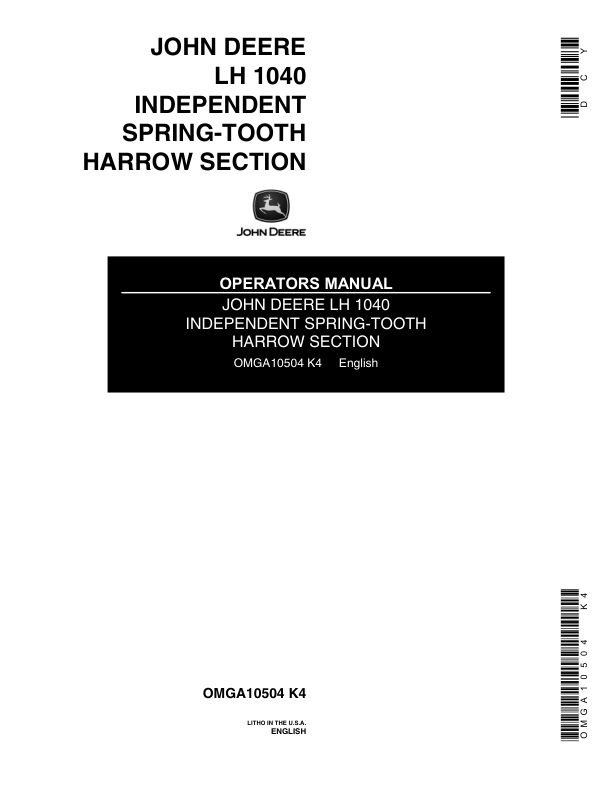 John Deere LH1040 Independent Spring-Tooth Harrow Section Operator's Manual (OMGA10504)