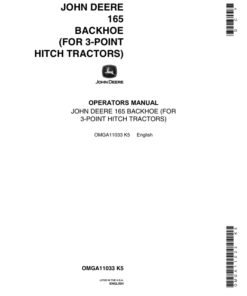 John Deere 165 Backhoe (Applies to 3-Point Hitch Tractors) Operator's Manual (OMGA11033)
