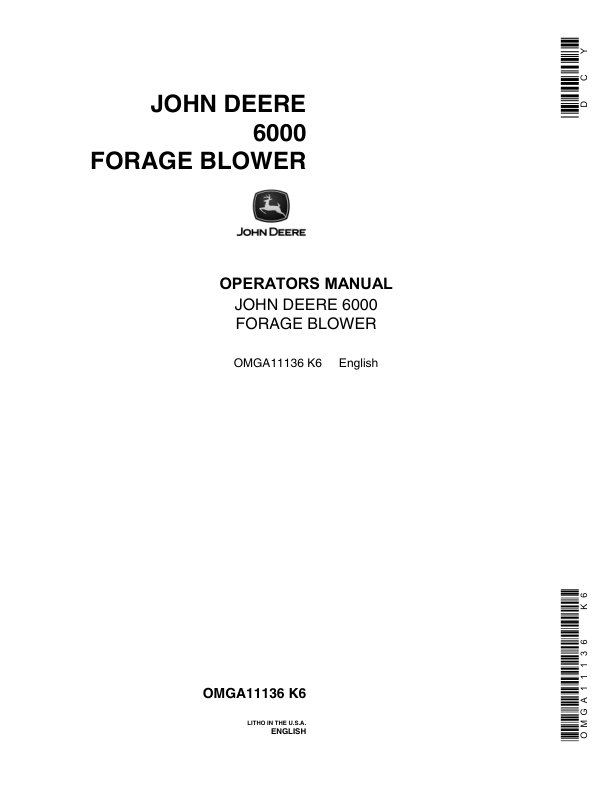 John Deere 6000 Forage Blower Operator's Manual (OMGA11136)