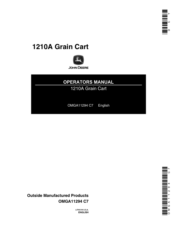John Deere 1210A Grain Cart Operator's Manual (OMGA11294)