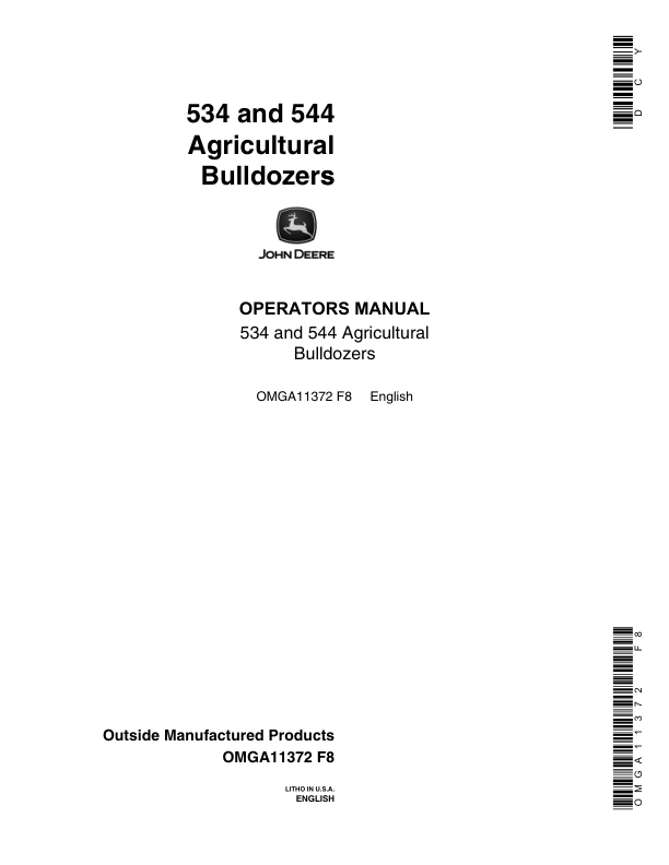 John Deere 534, 544 Agricultural Bulldozers Operator's Manual (OMGA11372)