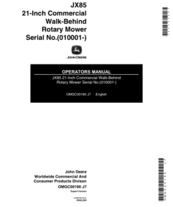 John Deere JX85 21-Inch Commercial Walk Behind Rotary Mower (010001-) Operator's Manual (OMGC00190)