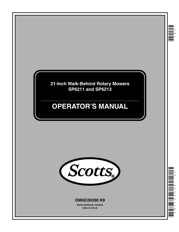 John Deere SP6211 & SP6213 21-Inch Walk-Behind Rotary Mower (Scotts) (010001-) Operator's Manual (OMGC00390)
