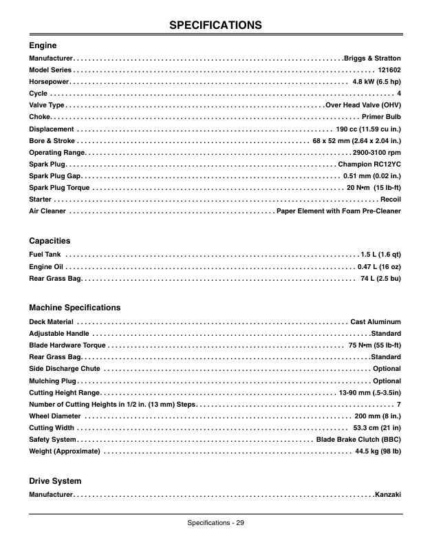 John Deere JA65 21-Inch Walk Behind Rotary Mower (100001-) Operator's Manual (OMGC00516) - Image 2