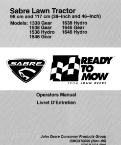 John Deere 38, 46 Inch Sabre Lawn Tractor (1338G, 1538G, 1538H, 1546G, 1638H, 1646G, 1646H) Operator's Manual (OMGX10099)