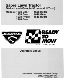 John Deere 38 & 46-Inch Sabre Lawn Tractors (1338G, 1538G, 1538H, 1546G, 1638H, 1646G & 1646H) Operator's Manual (OMGX10130)