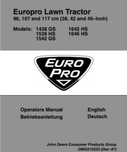John Deere 38, 42 & 46-Inch Europro Lawn Tractors (1438GS, 1538HS, 1542GS, 1642HS, 1646HS) Operator's Manual (OMGX10223)