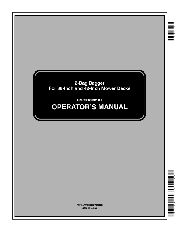 John Deere 2-Bag Sabre Bagger 38-Inch & 42-Inch Mower Decks Operator's Manual (OMGX10632)