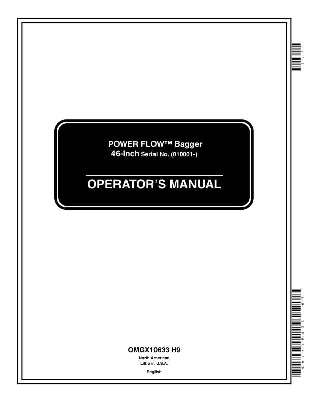 John Deere 46-Inch Power Flow Bagger (010001-) Operator's Manual (OMGX10633)