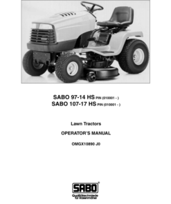 John Deere 97-14HS & 107-17HS SABO Lawn Tractors (010001-) Operator's Manual (OMGX10890)