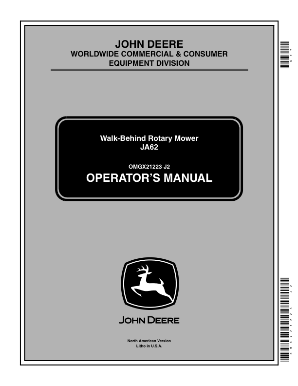 John Deere JA62 Walk-Behind Rotary Mower (110001-) Operator's Manual (OMGX21223)