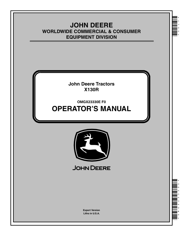 John Deere X130R Tractors Operator's Manual (OMGX23330E)