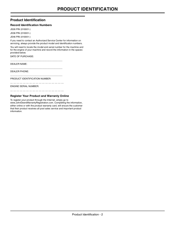 John Deere JS26, JS36, JS46 Walk-Behind Mower (010001-) Operator's Manual (OMGX23530) - Image 2