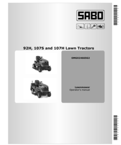 John Deere 92H, 107H & 107S Sabo Lawn Tractors Export Edition / 92H (020001-050000) 107H & 107S (040001-050000) Operator's Manual (OMGX24665)