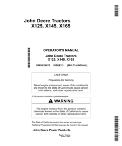 John Deere X125, X145 & X165 Lawn Tractor Export Edition (050001-058000) Operator's Manual (OMGX24970)