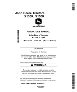 John Deere X135R & X155R Tractors Export Edition (058001-100000) Operator's Manual (OMGX25276)