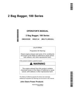 John Deere 2 Bag Bagger, 100 Series 54" mower decks-: (North American) Operator's Manual (OMGX25290)