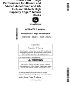 John Deere Power Flow High Performance for 48-Inch, 54-Inch Accel Deep, 48-Inch, 54-Inch High Capacity Edge Mower Decks (North American) Operator's Manual (OMGX25292)