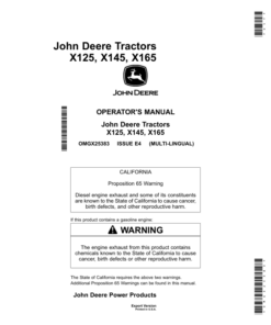 John Deere X125, X145 & X165 Lawn Tractor Export Edition (058001-100000) Operator's Manual (OMGX25383)