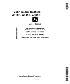 John Deere X115R, X135R & X155R Lawn Tractors Export Edition (F100001-700000) Operator's Manual (OMGX25461)