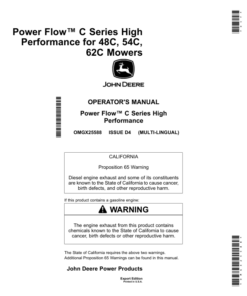 John Deere Power Flow C Series High Performance for 48C, 54C, 62C Mowers (Export Edition) Operator's Manual (OMGX25588)