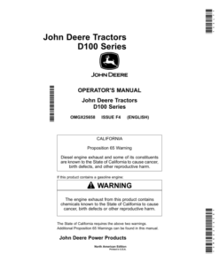 John Deere Tractors D100 Series D105, D110, D125, D130, D140, D160, D170 Operator's Manual (OMGX25658)
