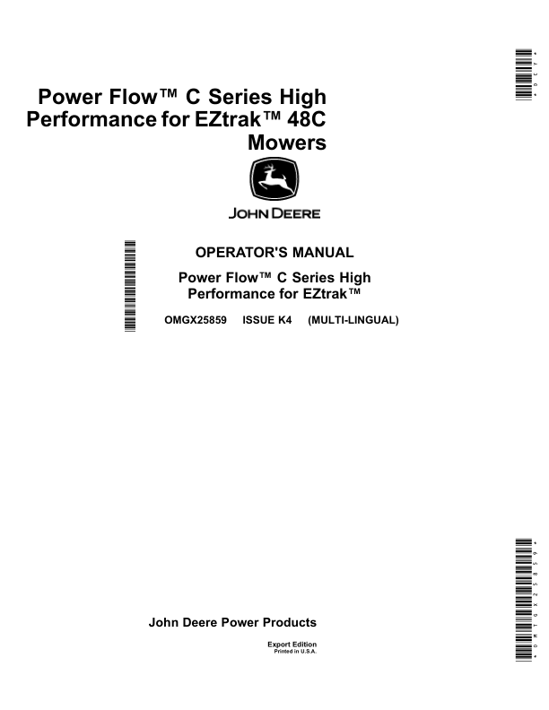 John Deere Power Flow C Series High Performance for EZtrak 48C Mowers (Export Edition) Operator's Manual (OMGX25859)