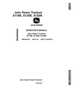 John Deere X115R, X135R & X155R Lawn Tractors Export Edition (700001- ) Operator's Manual (OMGX26150)