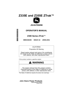 John Deere Z335E, Z355E ZTrak Zero-Turn Mowers North America (010001- ) Operator's Manual (OMGX26258)