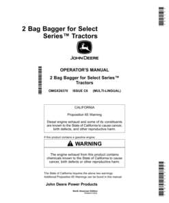 John Deere 2 Bag Bagger for Select Series Tractors (North American) Operator's Manual (OMGX26370)