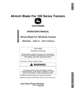 John Deere 46-Inch Blade For 100 Series Tractors (North American) Operator's Manual (OMGX26404)