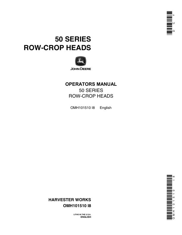 John Deere 50 Series Row-Crop Heads (350001-) Operator's Manual (OMH101510)