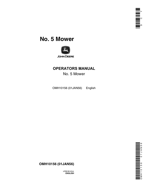 John Deere No. 5 Sickle Mower Operator's Manual (OMH10156)