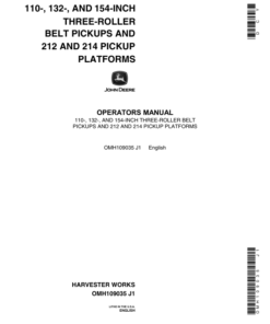 John Deere 3-Roller Belt Pickups (110, 132, 154 In.), 212/214 Platform Operator's Manual (OMH109035)
