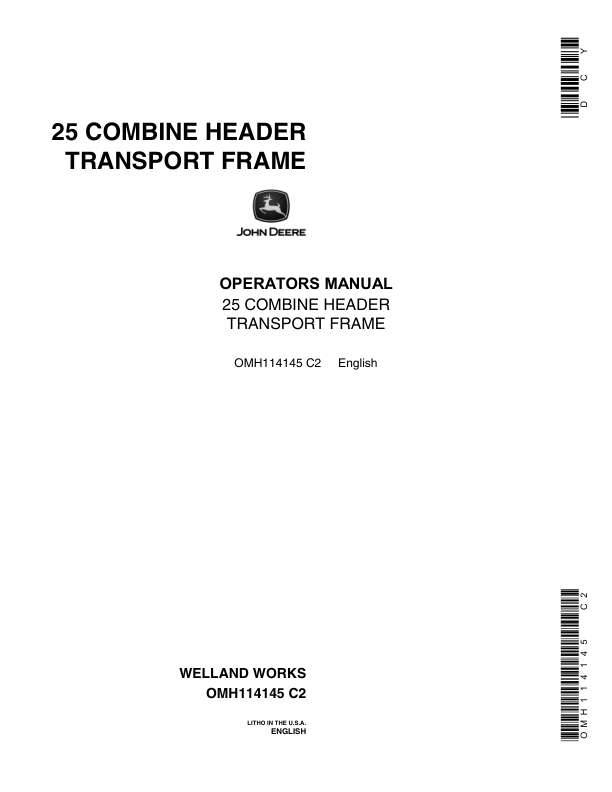 John Deere 25 Transport Frame Combine Operator's Manual (OMH114145)