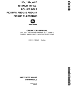 John Deere 3-Roller Belt Pickups (110, 132, 154 In.), 212/214 Platform Operator's Manual (OMH114169)