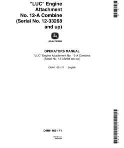 John Deere LUC, LUS, LUW Engine for 12A Combine Operator's Manual (OMH11651)